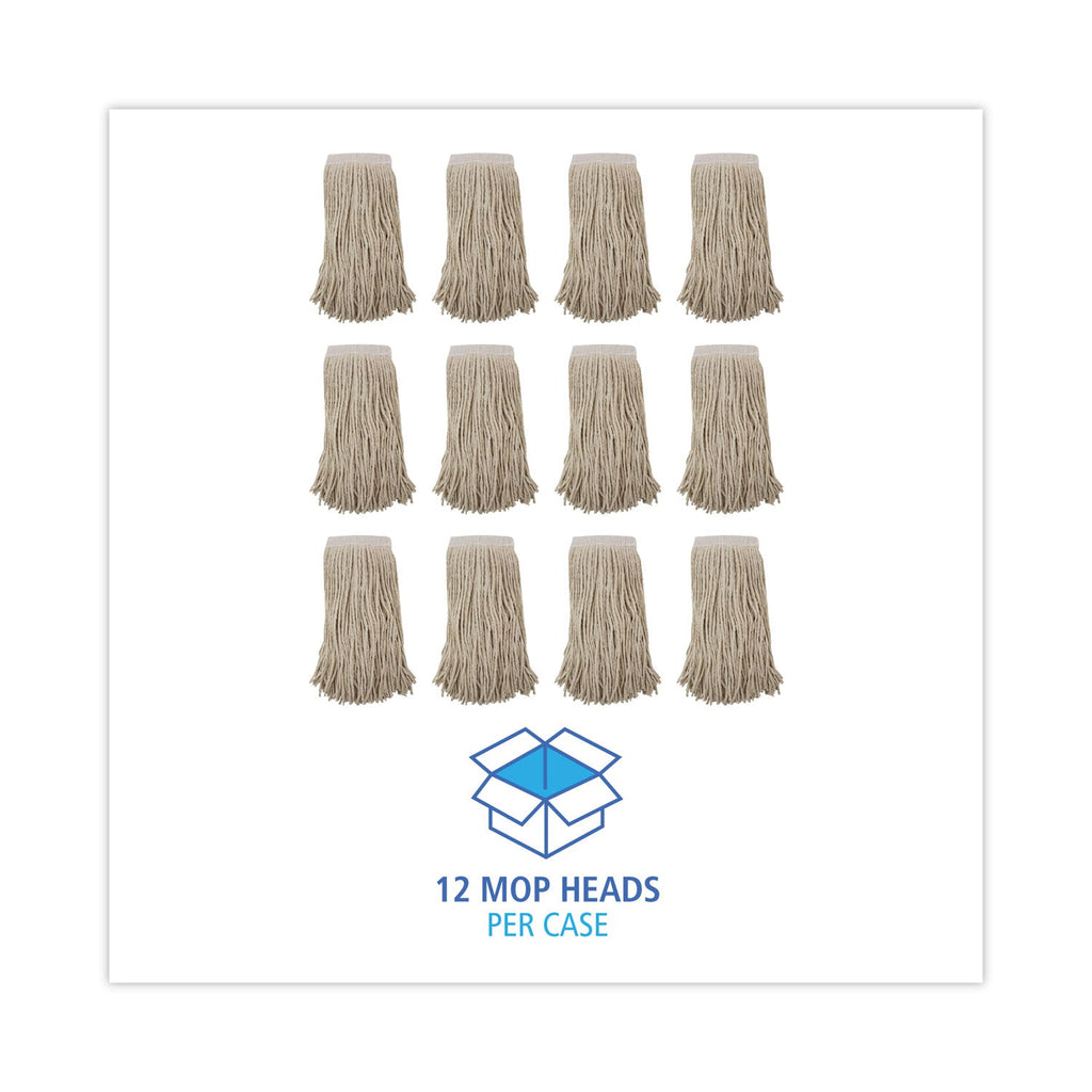 Boardwalk Mop Head, Premium Saddleback Head, Cotton Fiber, 24 oz, White, 12/Carton