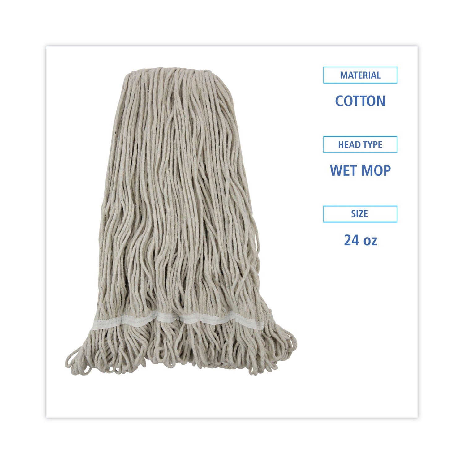 Boardwalk Pro Loop Web/Tailband Wet Mop Head, Cotton, 24oz, White, 12/Carton