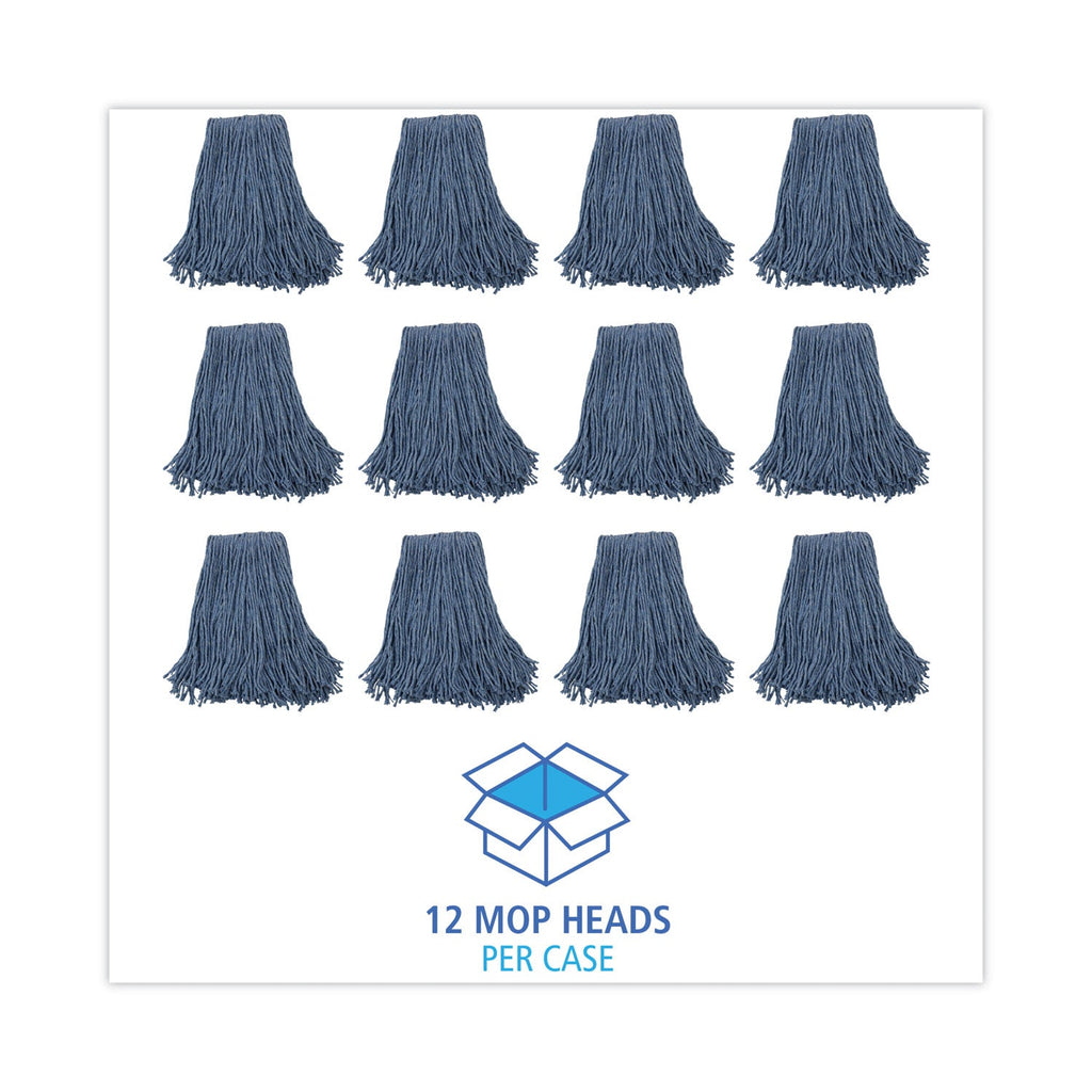 Boardwalk Mop Head, Standard Head, Cotton/Synthetic Fiber, Cut-End, #20, Blue, 12/Carton