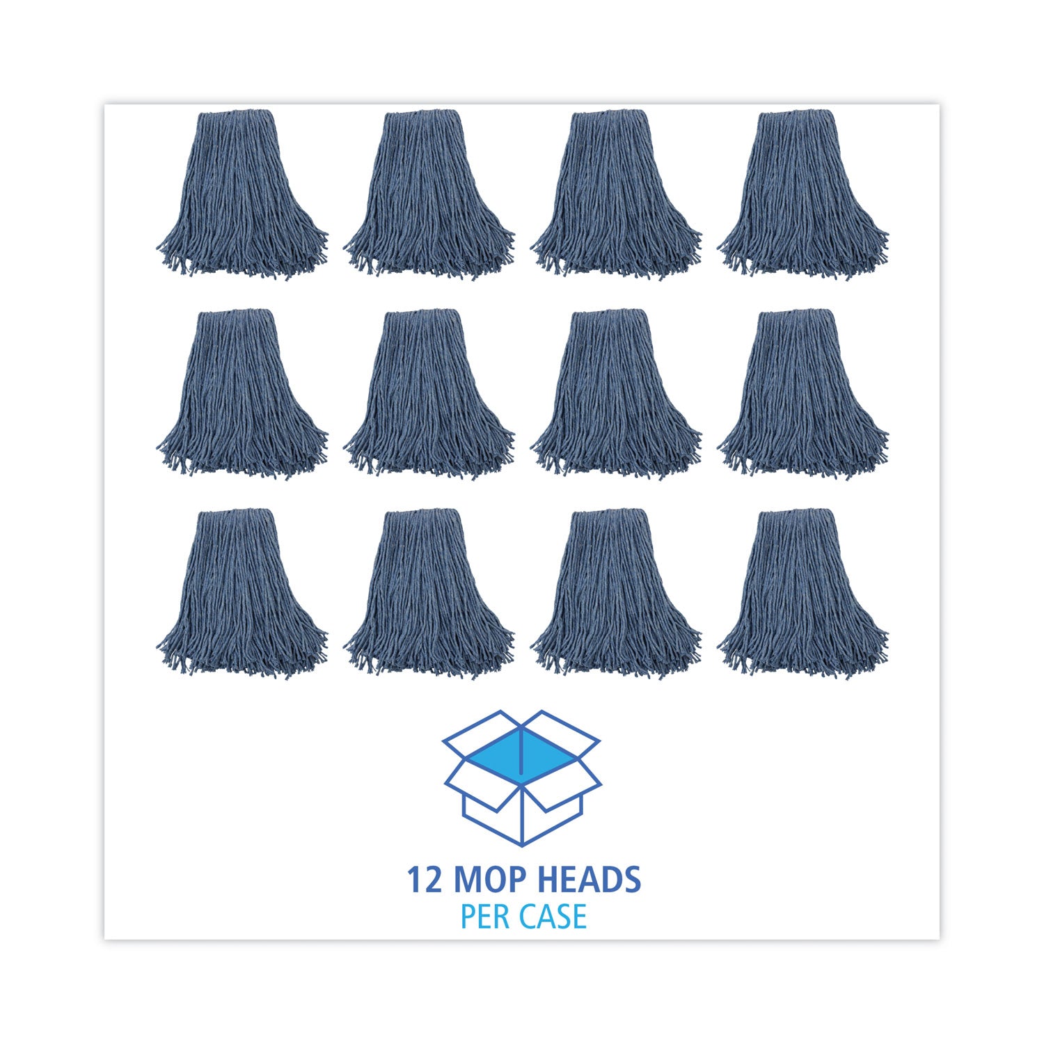 Boardwalk Mop Head, Standard Head, Cotton/Synthetic Fiber, Cut-End, #20, Blue, 12/Carton