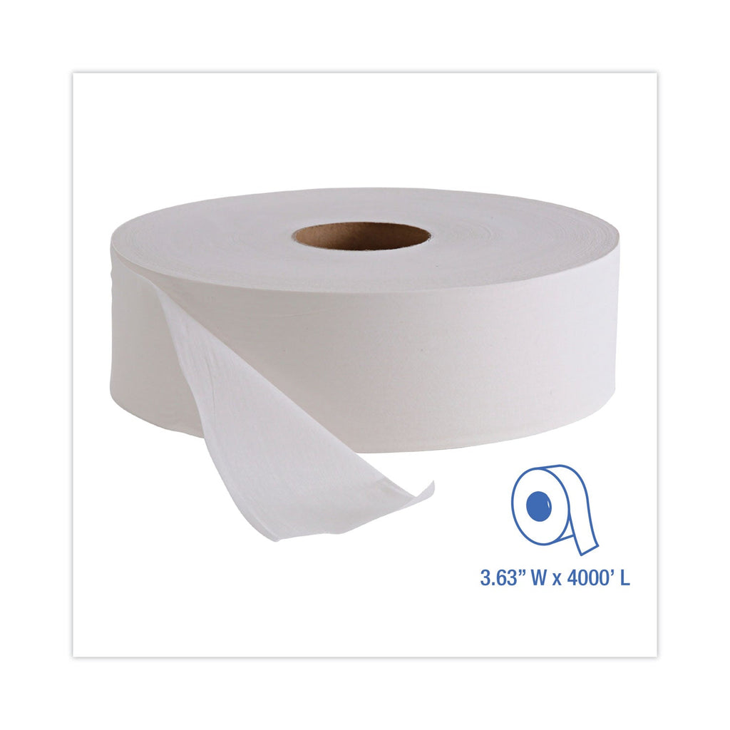 Boardwalk JRT Bath Tissue, Jumbo, Septic Safe, 1-Ply, White, 3.5" x 4,000 ft, 6/Carton
