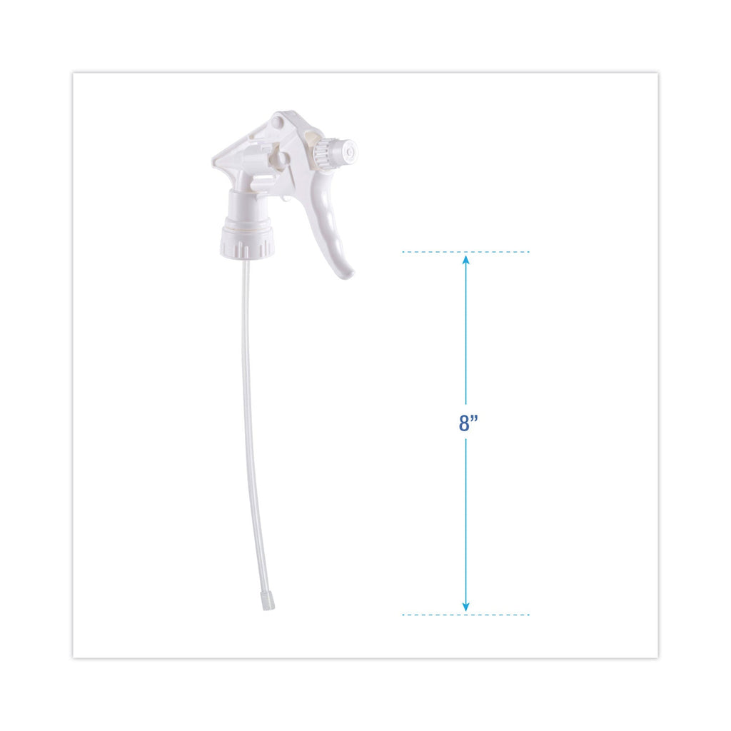 Boardwalk Trigger Sprayer 250, 8" Tube, Fits 16-24 oz Bottles, White, 24/Carton