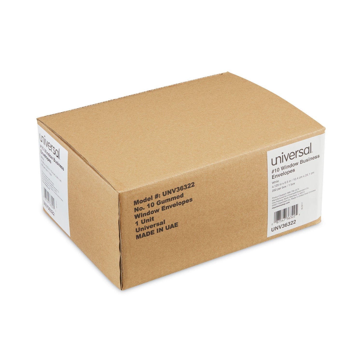 Universal Open-Side Business Envelope, 1 Window, #10, Commercial Flap, Gummed Closure, 4.13 x 9.5, White, 250/Box