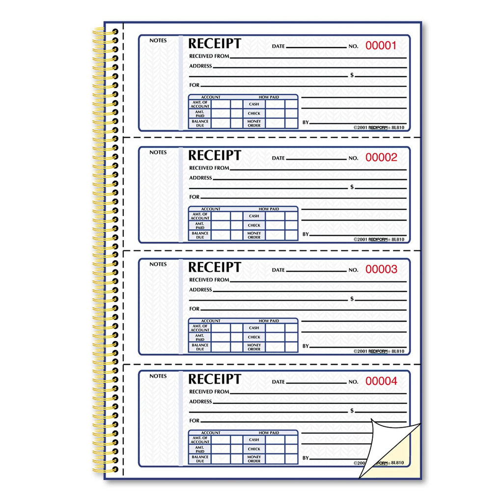 Rediform Money Receipt Book, Two-Part Carbonless, 7 x 2.75, 4/Page, 300 Forms