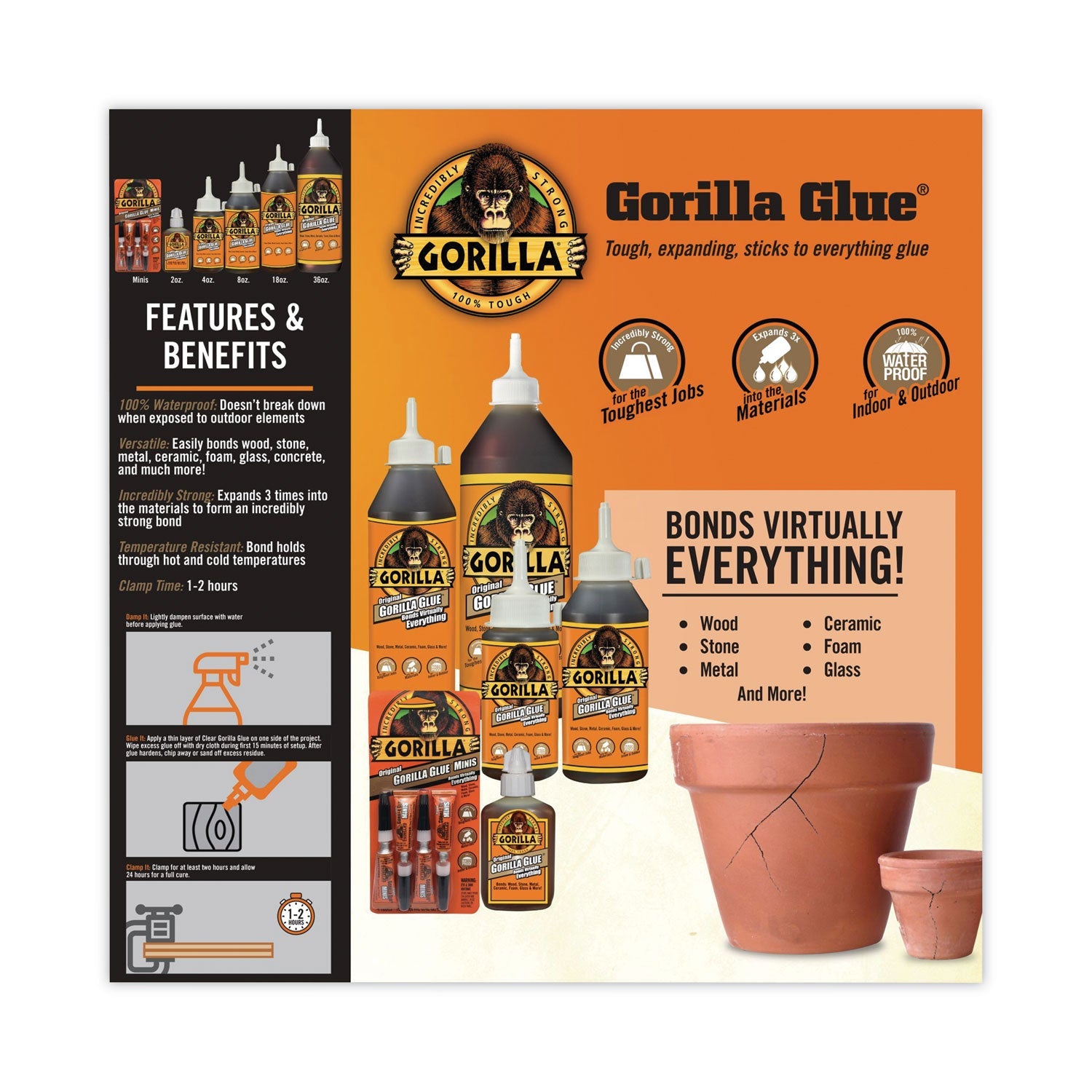 Gorilla Original Formula Glue, 2 oz, Dries Light Brown
