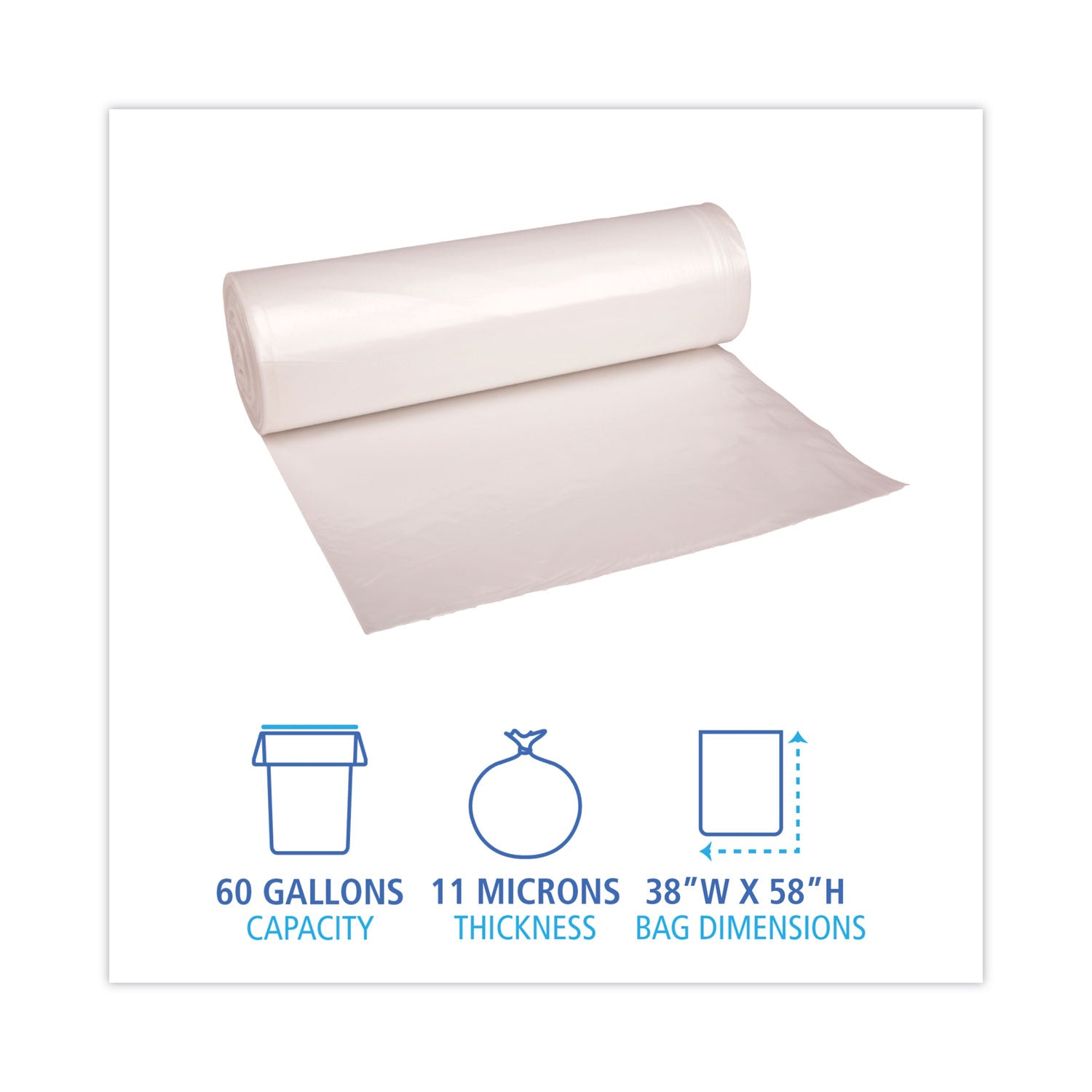Boardwalk High-Density Can Liners, 60 gal, 11 microns, 38" x 58", Natural, 200/Carton