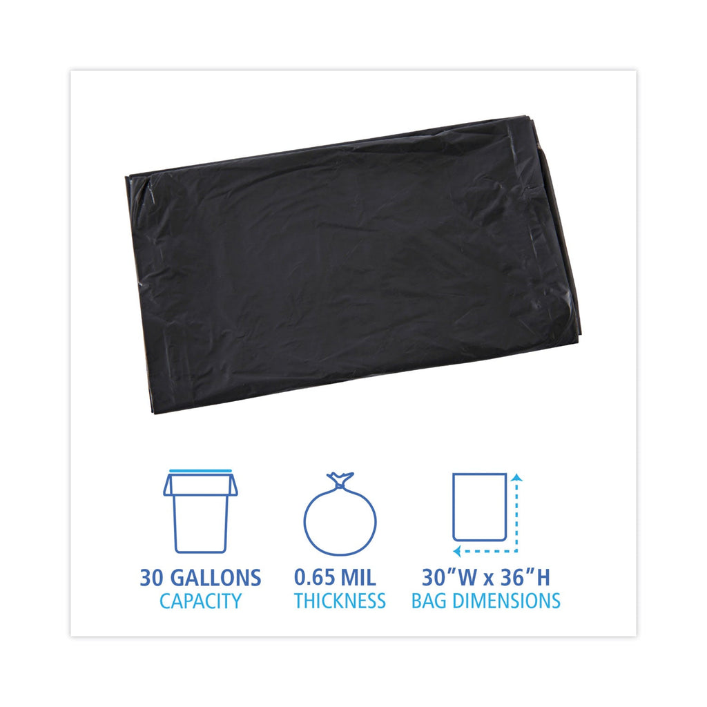 Boardwalk Linear Low Density Industrial Can Liners, 30 gal, 0.65 mil, 30 x 36, Black, 200/Carton