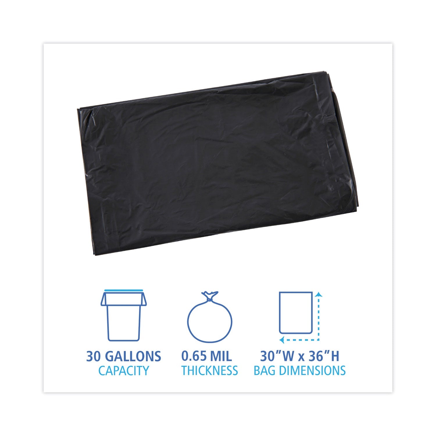 Boardwalk Linear Low Density Industrial Can Liners, 30 gal, 0.65 mil, 30 x 36, Black, 200/Carton