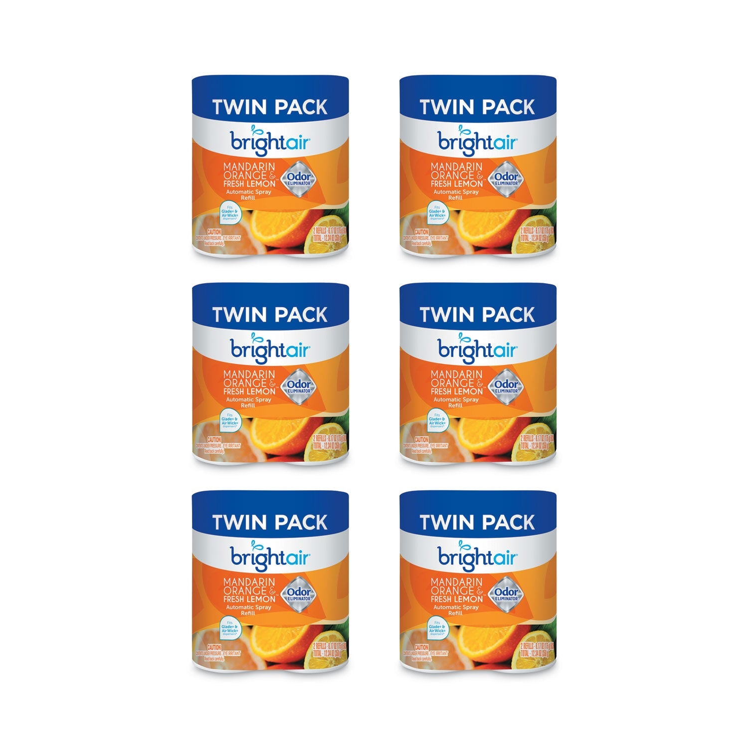 BRIGHT Air Automatic Spray Air Freshener Refill, Mandarin Orange and Fresh Lemon, 6.17 oz Aerosol Spray  6/Carton