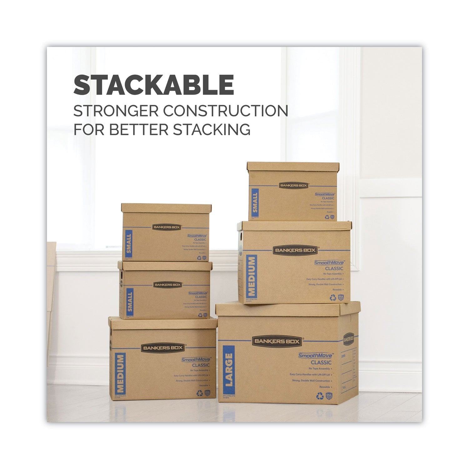 Bankers Box SmoothMove Classic Moving/Storage Boxes, Half Slotted Container (HSC), Small, 12" x 15" x 10", Brown/Blue, 20/Carton