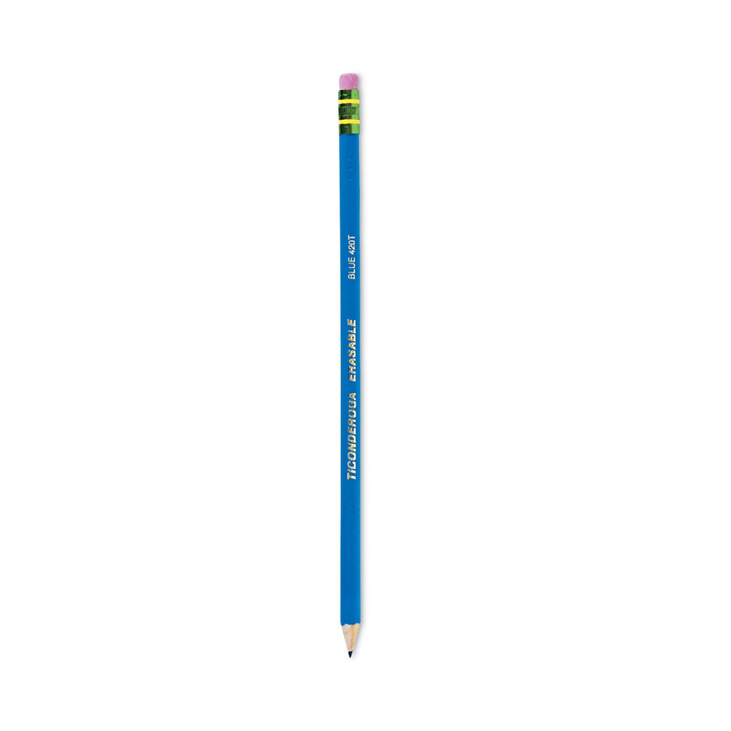 Ticonderoga Erasable Colored Pencils, 2.6 mm, 2B (#1), Blue Lead, Blue Barrel, Dozen