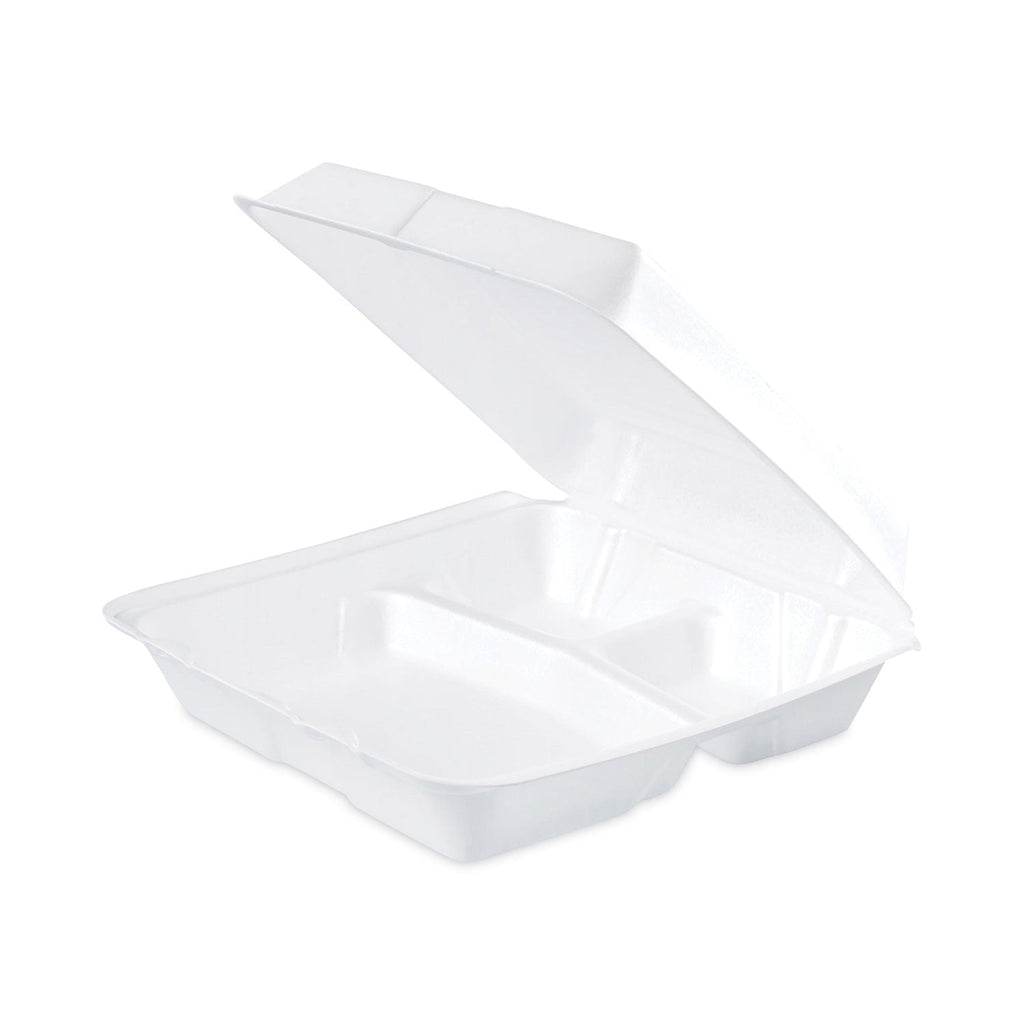 Dart Insulated Foam Hinged Lid Containers, 3-Compartment, 9.3 x 9.5 x 3, White, 200/Pack, 2 Packs/Carton