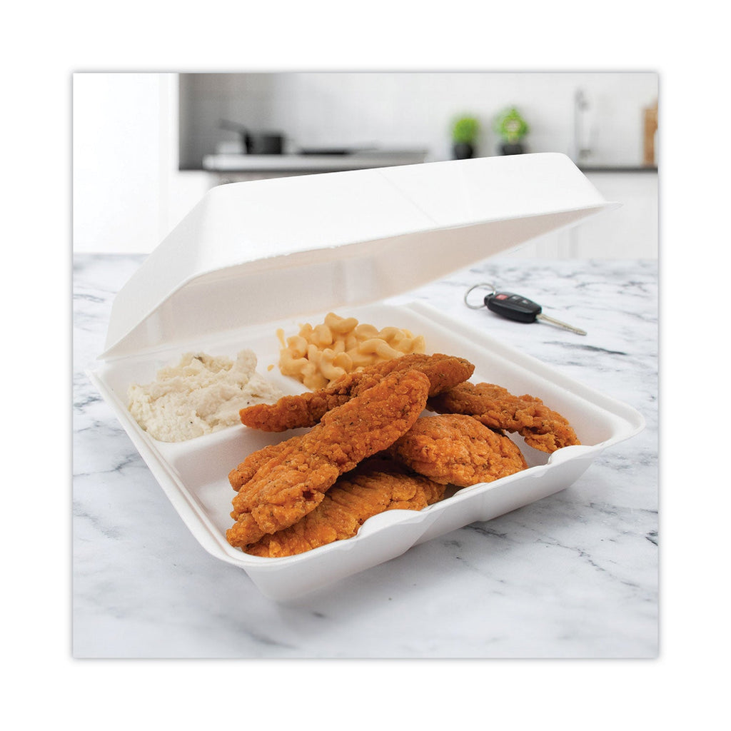 Dart Insulated Foam Hinged Lid Containers, 3-Compartment, 9.3 x 9.5 x 3, White, 200/Pack, 2 Packs/Carton