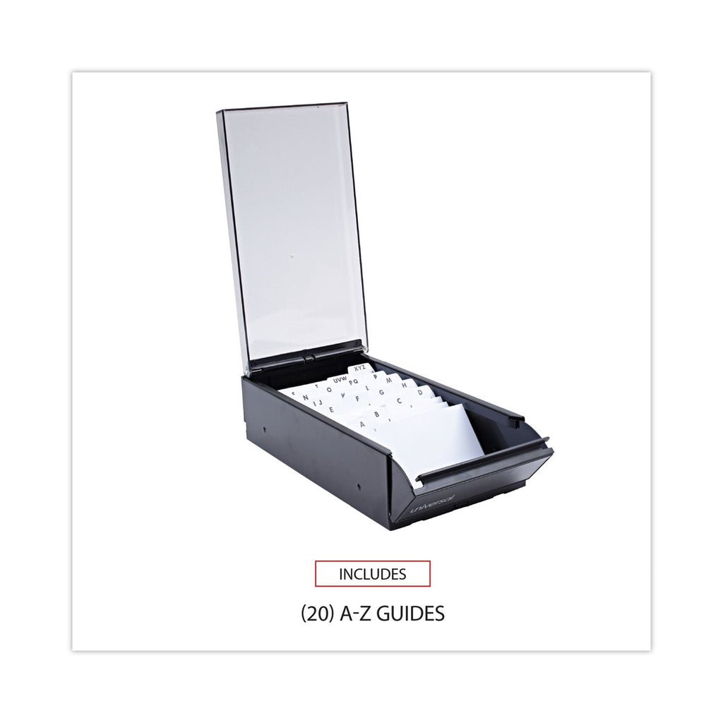 Universal Business Card File, Holds 600 2 x 3.5 Cards, 4.25 x 8.25 x 2.5, Metal/Plastic, Black