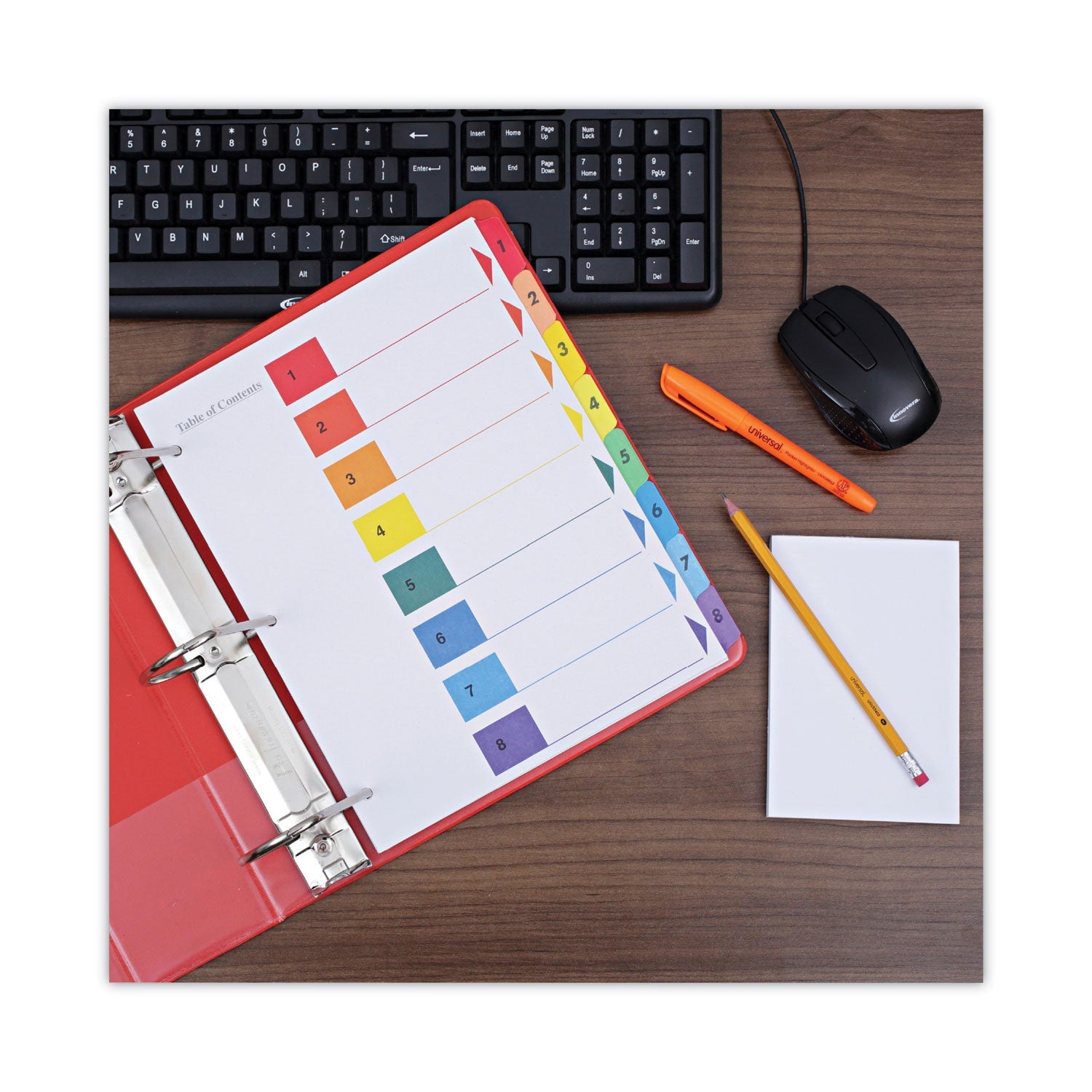 Universal Deluxe Table of Contents Dividers for Printers, 8-Tab, 1 to 8; Table Of Contents, 11 x 8.5, White, 6 Sets