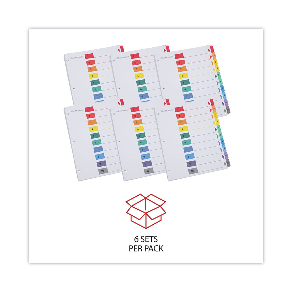 Universal Deluxe Table of Contents Dividers for Printers, 10-Tab, 1 to 10; Table Of Contents, 11 x 8.5, White, 6 Sets