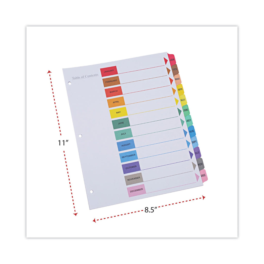 Universal Deluxe Table of Contents Dividers for Printers, 12-Tab, Jan. to Dec., 11 x 8.5, White, 1 Set