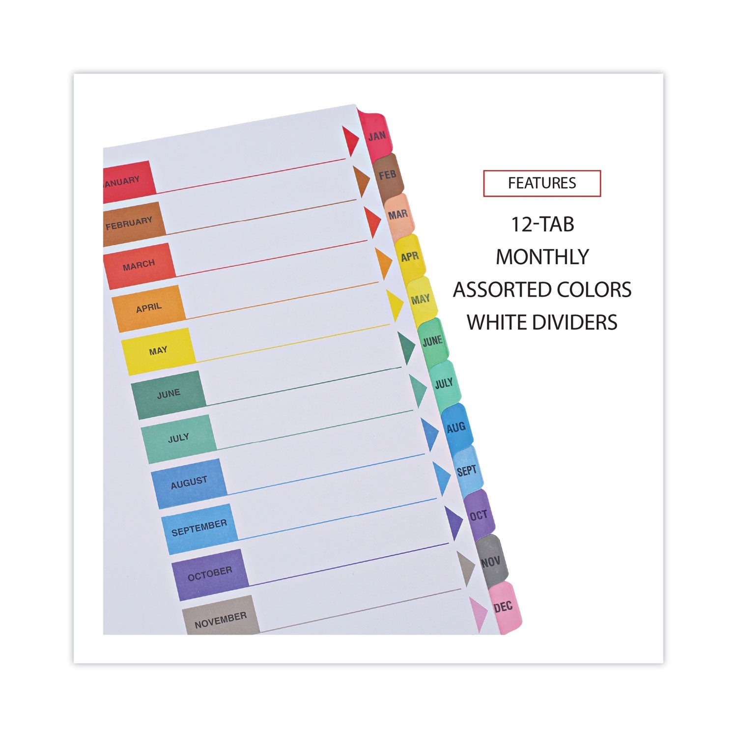 Universal Deluxe Table of Contents Dividers for Printers, 12-Tab, Jan. to Dec., 11 x 8.5, White, 1 Set