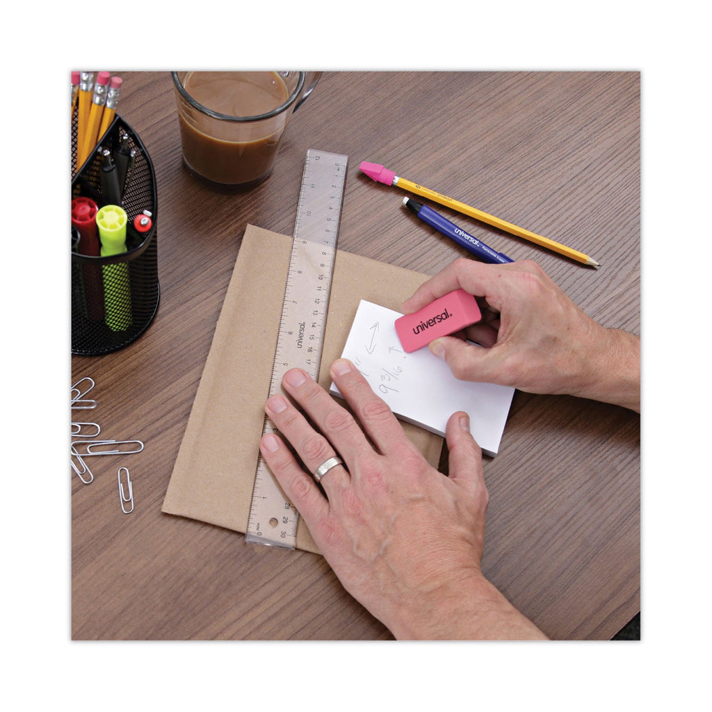 Universal Bevel Block Erasers, For Pencil Marks, Slanted-Edge Rectangular Block, Large, Pink, 20/Pack