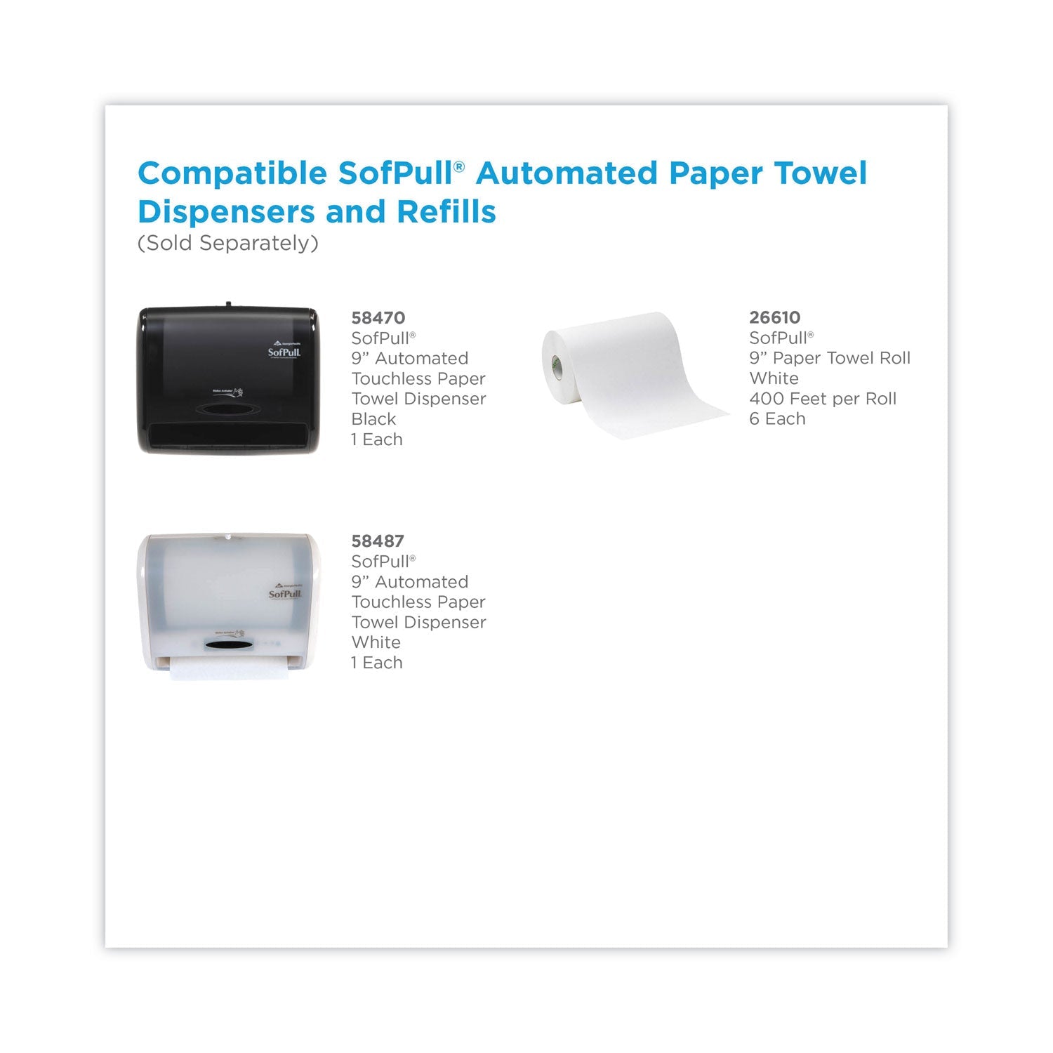 Georgia Pacific Hardwound Paper Towel Roll, Nonperforated, 9" x 400 ft, White, 6 Rolls/Carton