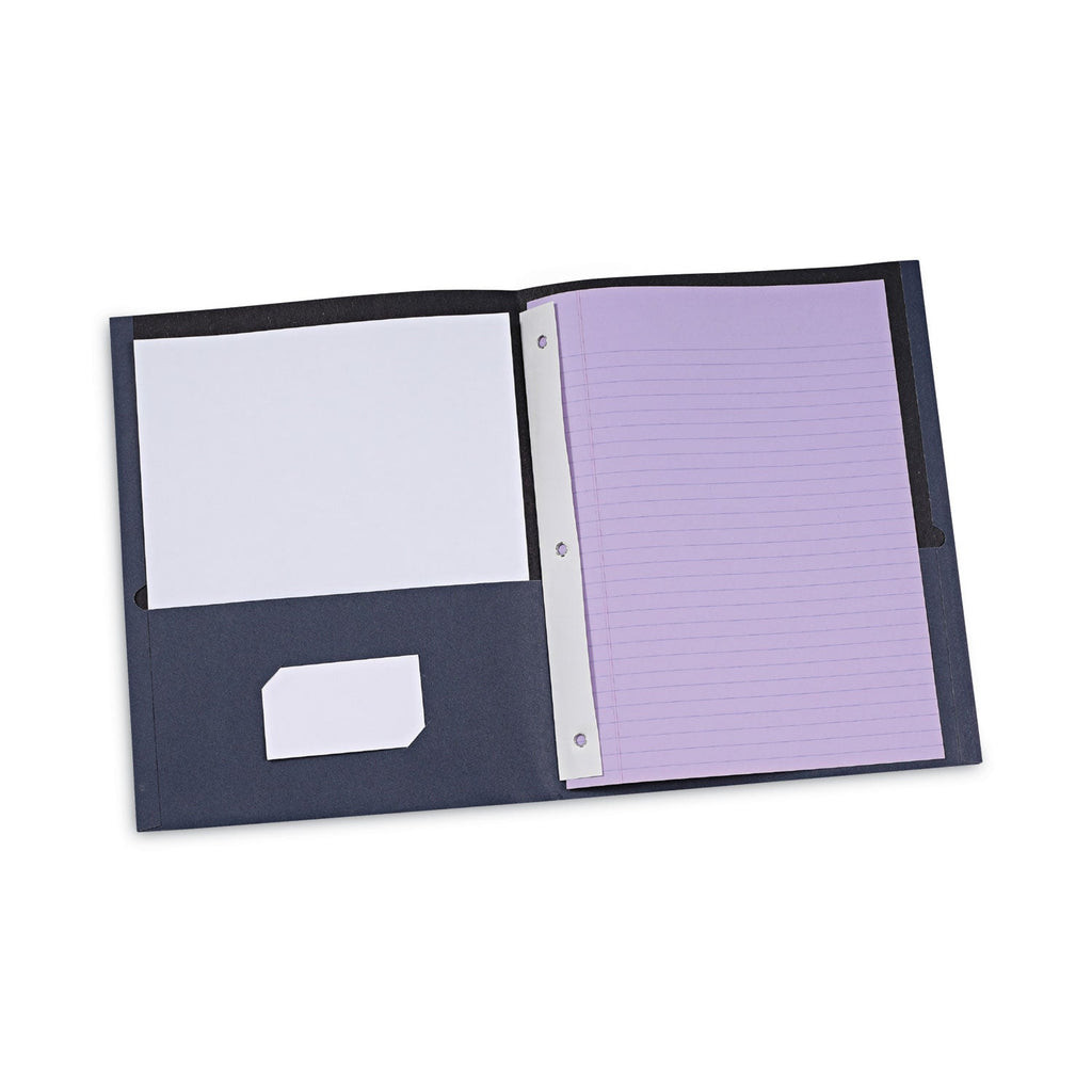 Universal Two-Pocket Portfolios with Tang Fasteners, 0.5" Capacity, 11 x 8.5, Dark Blue, 25/Box