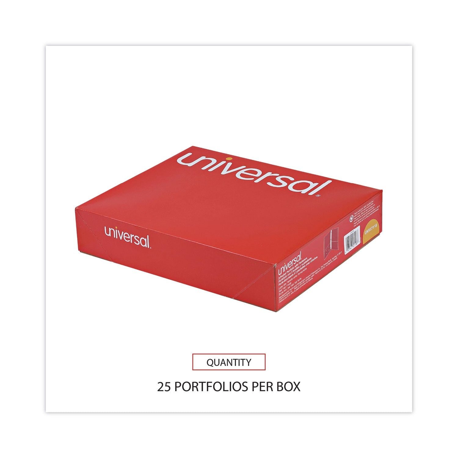 Universal Two-Pocket Portfolios with Tang Fasteners, 0.5" Capacity, 11 x 8.5, Red, 25/Box