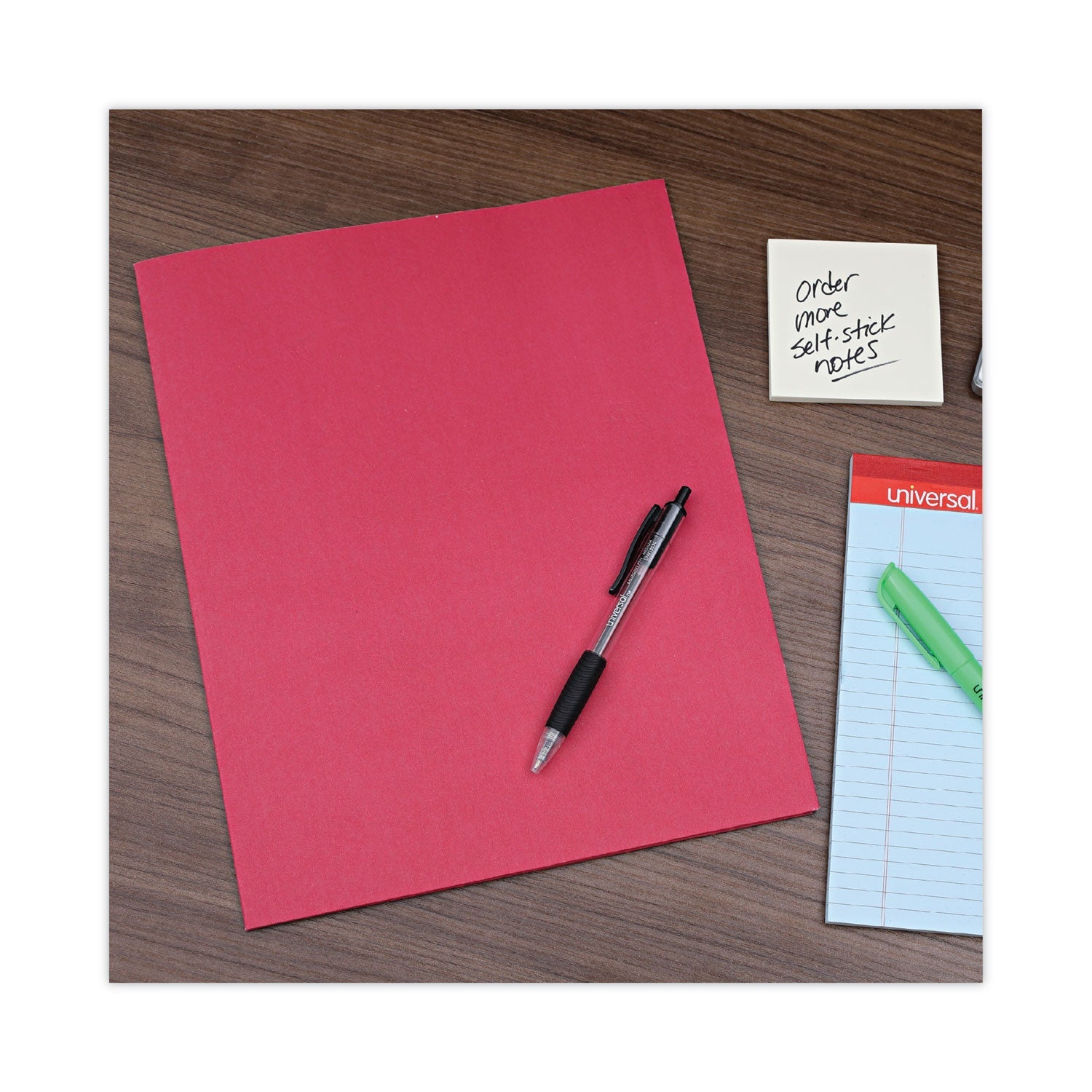 Universal Two-Pocket Portfolios with Tang Fasteners, 0.5" Capacity, 11 x 8.5, Red, 25/Box