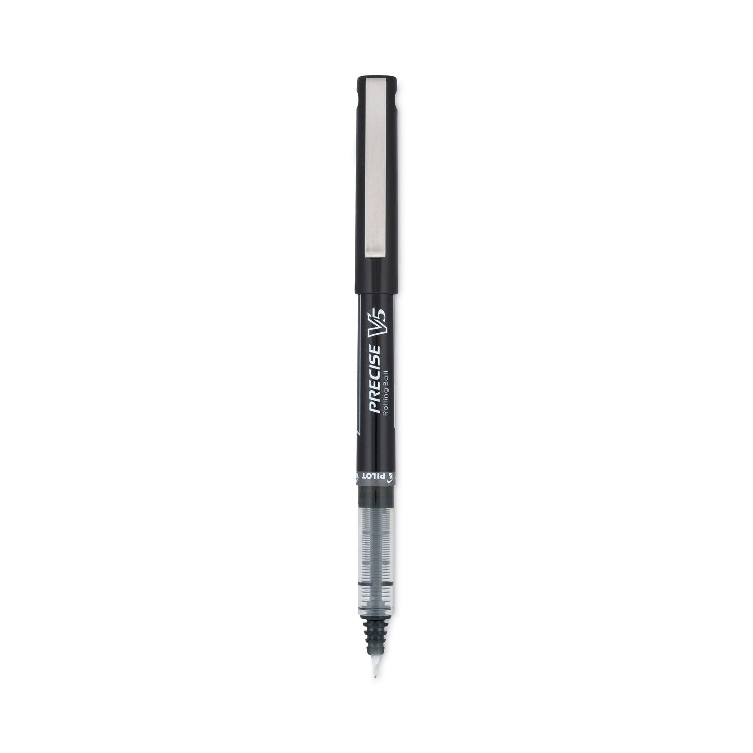 Pilot Precise V5 Roller Ball Pen, Stick, Extra-Fine 0.5 mm, Black Ink, Black Barrel, Dozen