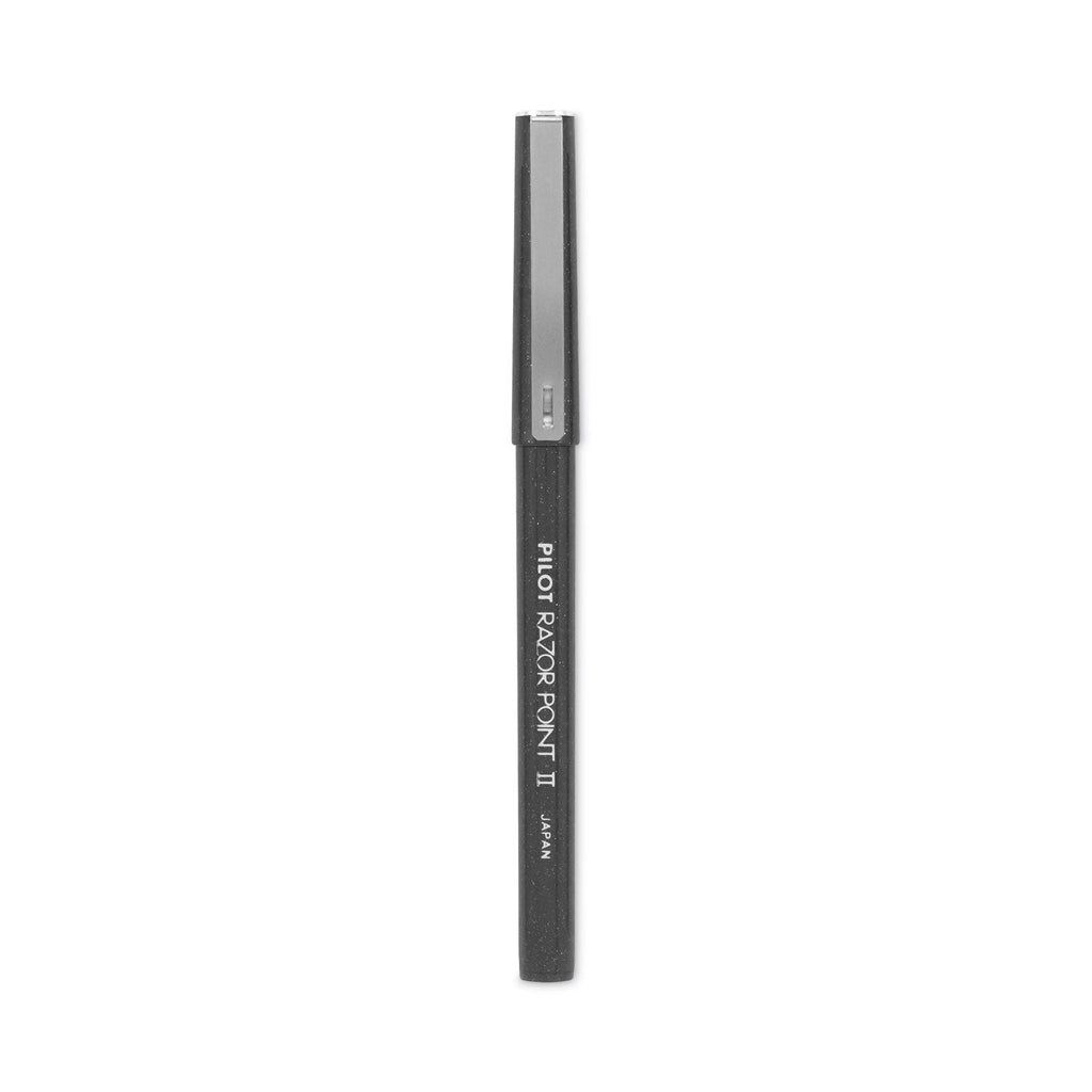 Pilot Razor Point II Super Fine Line Porous Point Pen, Stick, Extra-Fine 0.2 mm, Black Ink, Black Barrel, Dozen