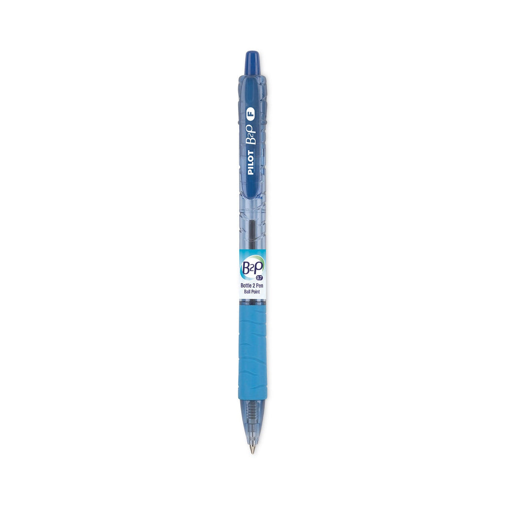 Pilot B2P Bottle-2-Pen Recycled Ballpoint Pen, Retractable, Fine 0.7 mm, Blue Ink, Translucent Blue Barrel, Dozen