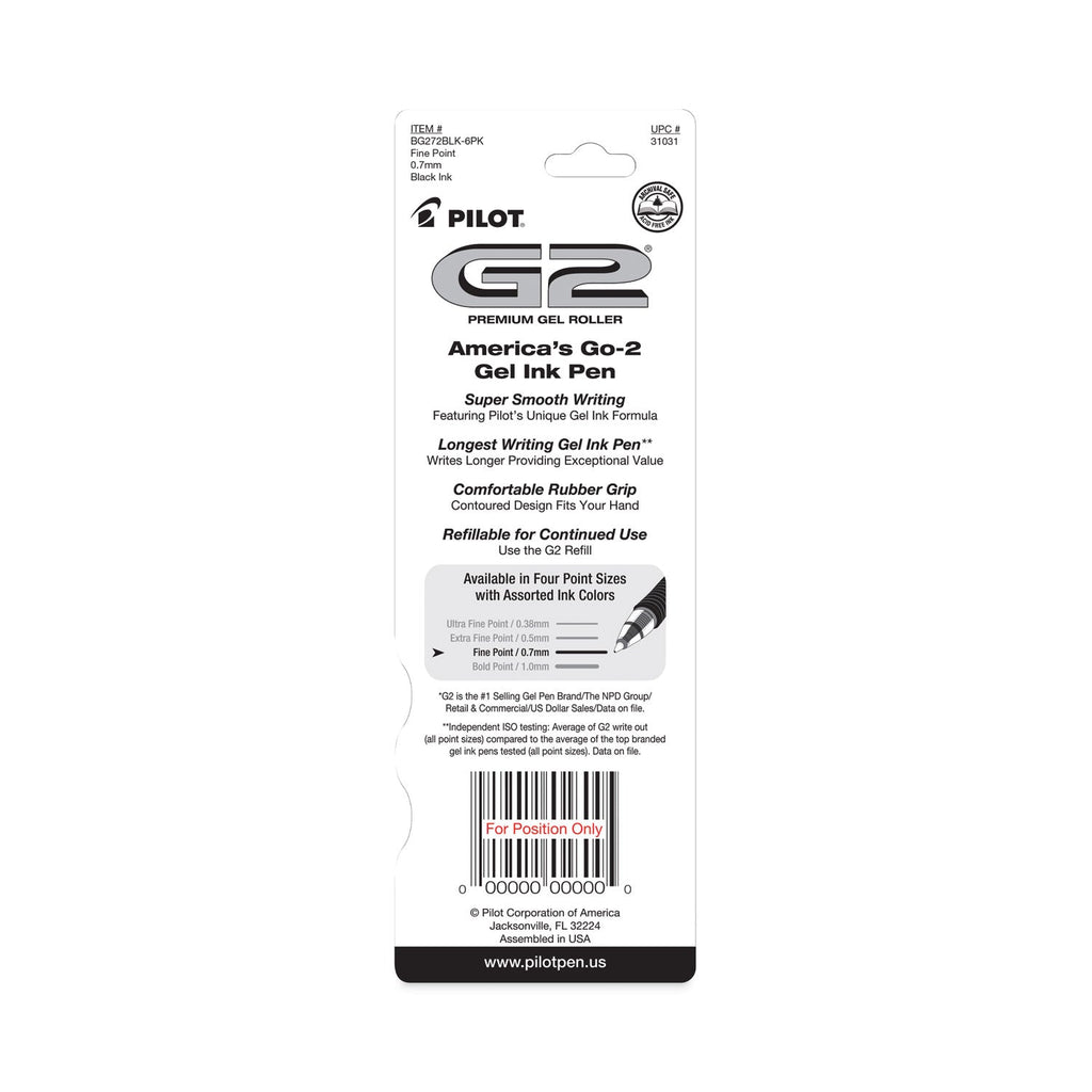 Pilot G2 Premium Gel Pen, Retractable, Fine 0.7 mm, Black Ink, Smoke Barrel, 2/Pack
