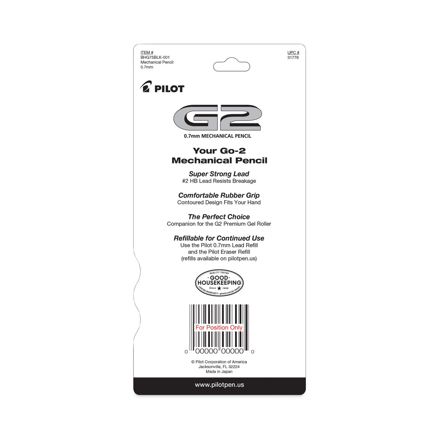 Pilot G2 Mechanical Pencil, 0.7 mm, HB (#2.5), Black Lead, Assorted Barrel Colors, 5/Pack