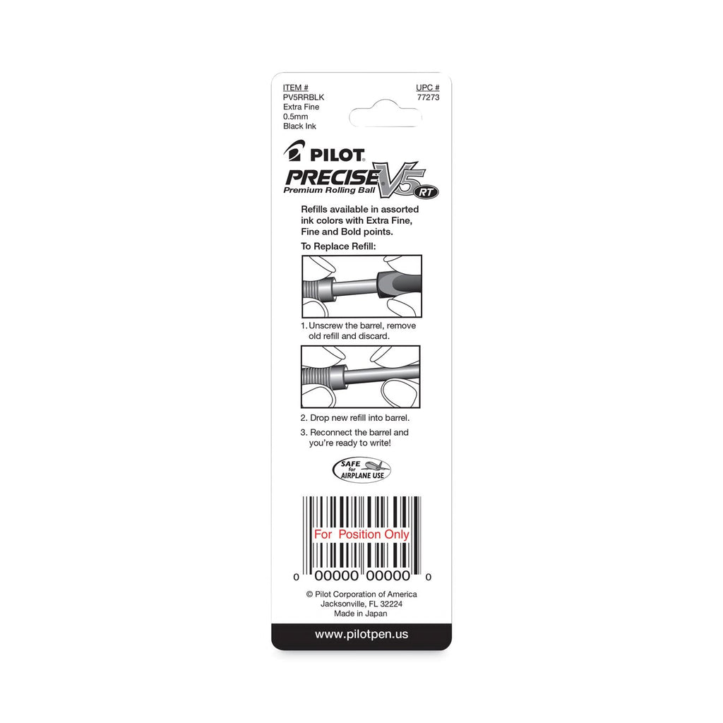 Pilot Refill for Pilot Precise V5 RT Rolling Ball, Extra-Fine Conical Tip, Black Ink, 2/Pack
