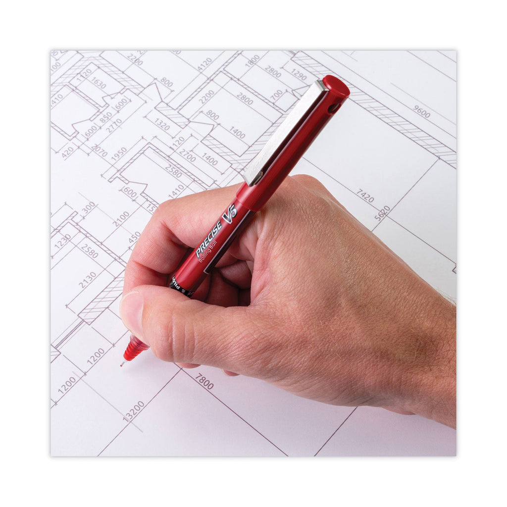 Pilot Precise V5 Roller Ball Pen, Stick, Extra-Fine 0.5 mm, Red Ink, Red Barrel, Dozen