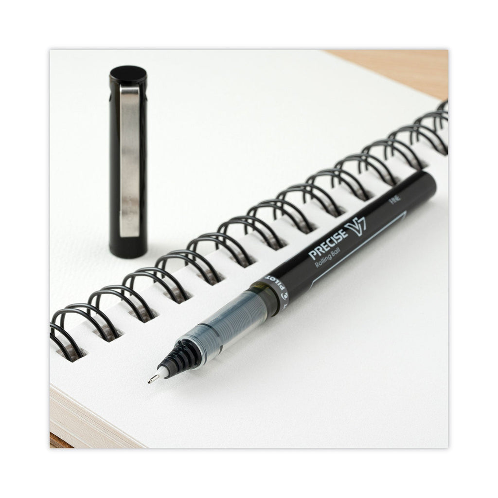 Pilot Precise V7 Roller Ball Pen, Stick, Fine 0.7 mm, Black Ink, Black Barrel, Dozen