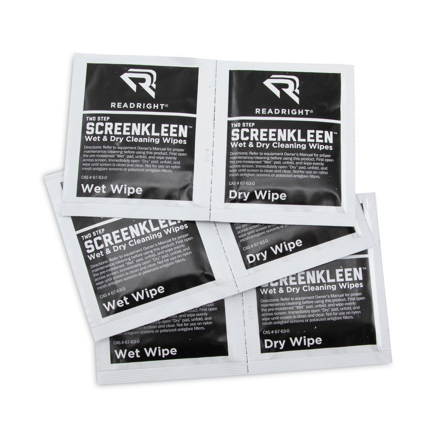 Read Right Two Step ScreenKleen Wet and Dry Cleaning Wipes, 5 x 5, 40/Box