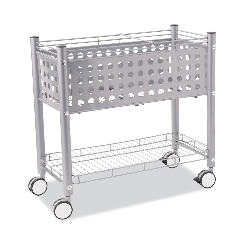 Vertiflex File Cart with Open Top, Metal, 1 Shelf, 2 Bins, 28.25" x 13.75" x 27.38", Matte Gray