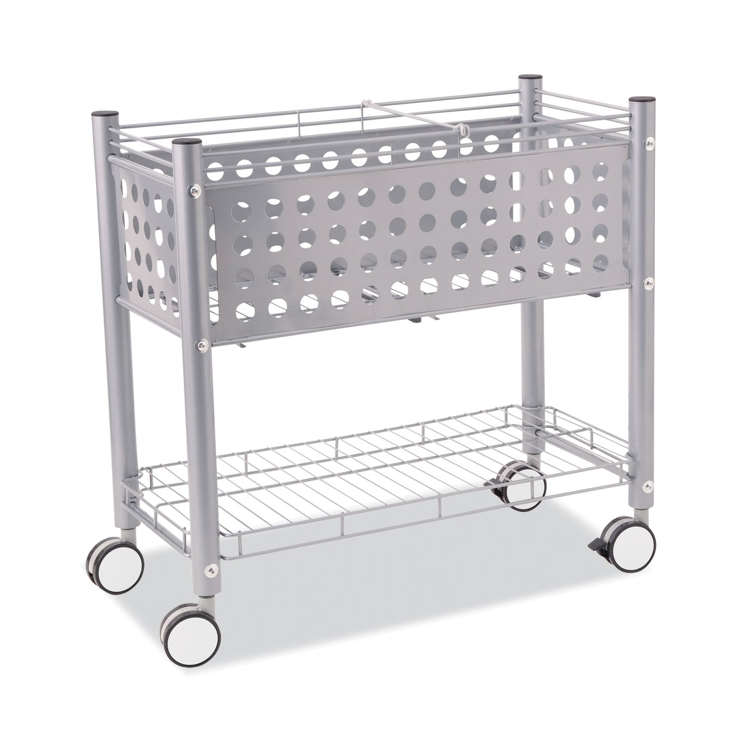 Vertiflex File Cart with Open Top, Metal, 1 Shelf, 2 Bins, 28.25" x 13.75" x 27.38", Matte Gray