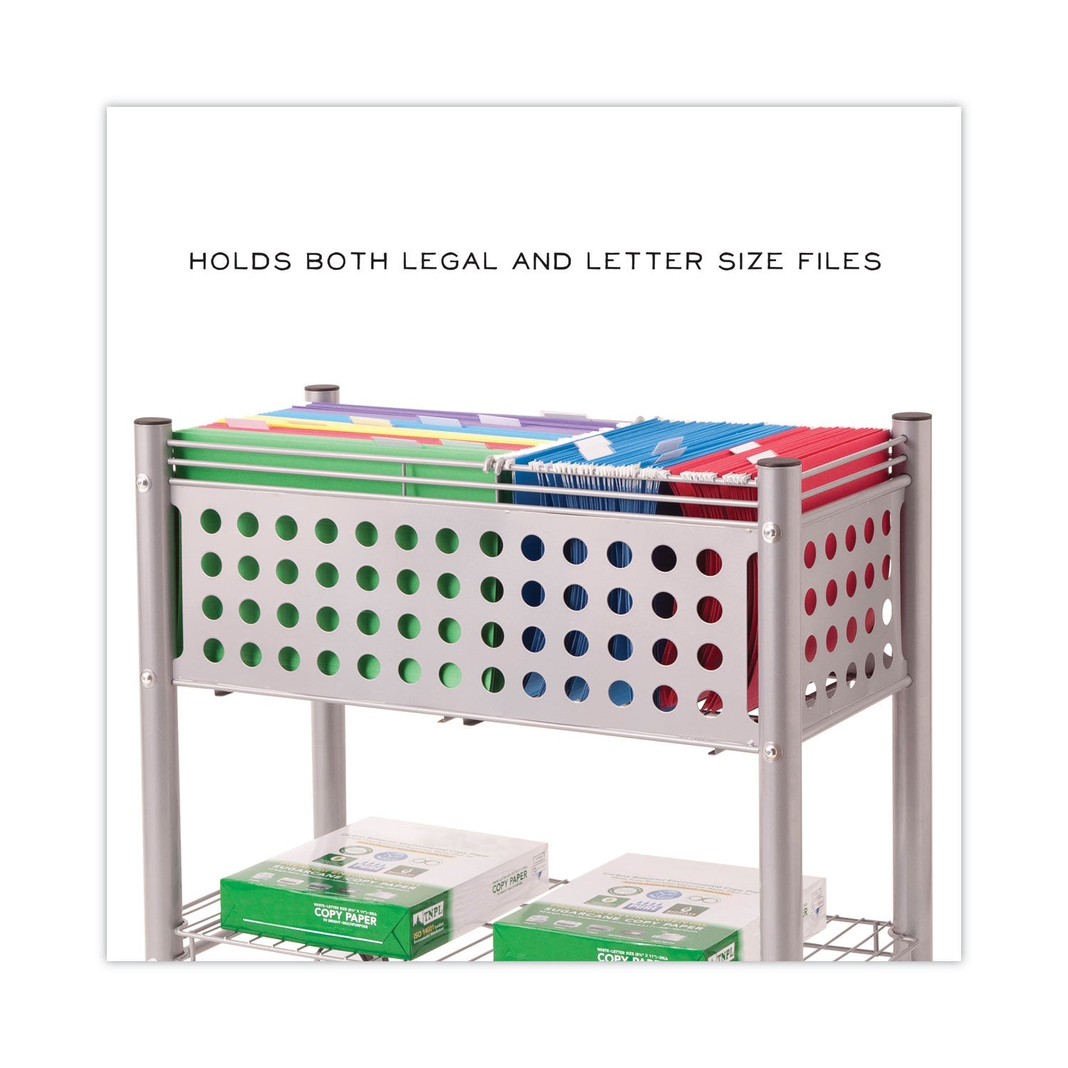Vertiflex File Cart with Open Top, Metal, 1 Shelf, 2 Bins, 28.25" x 13.75" x 27.38", Matte Gray