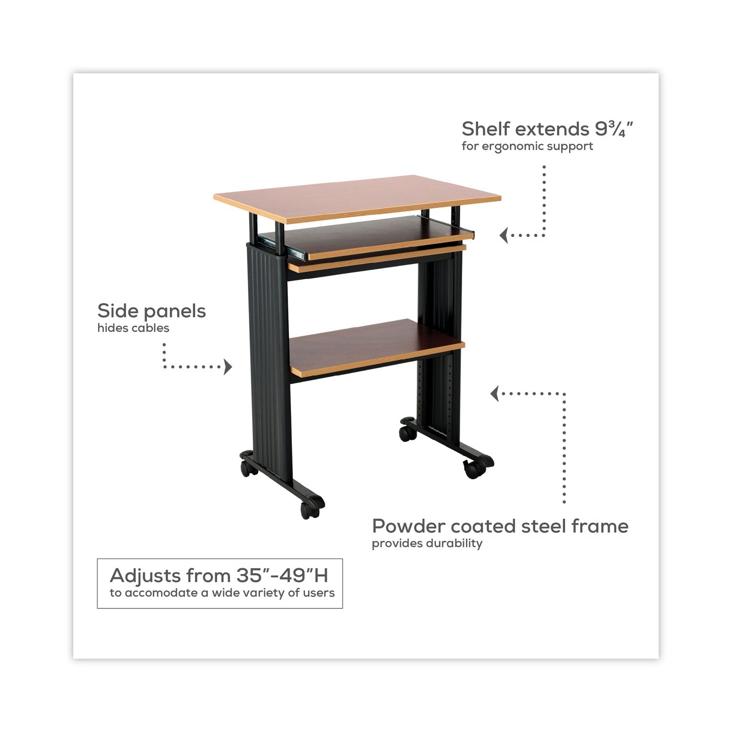 Safco Muv Stand-Up Adjustable-Height Desk, 29.5" x 22" x 35" to 49", Cherry/Black