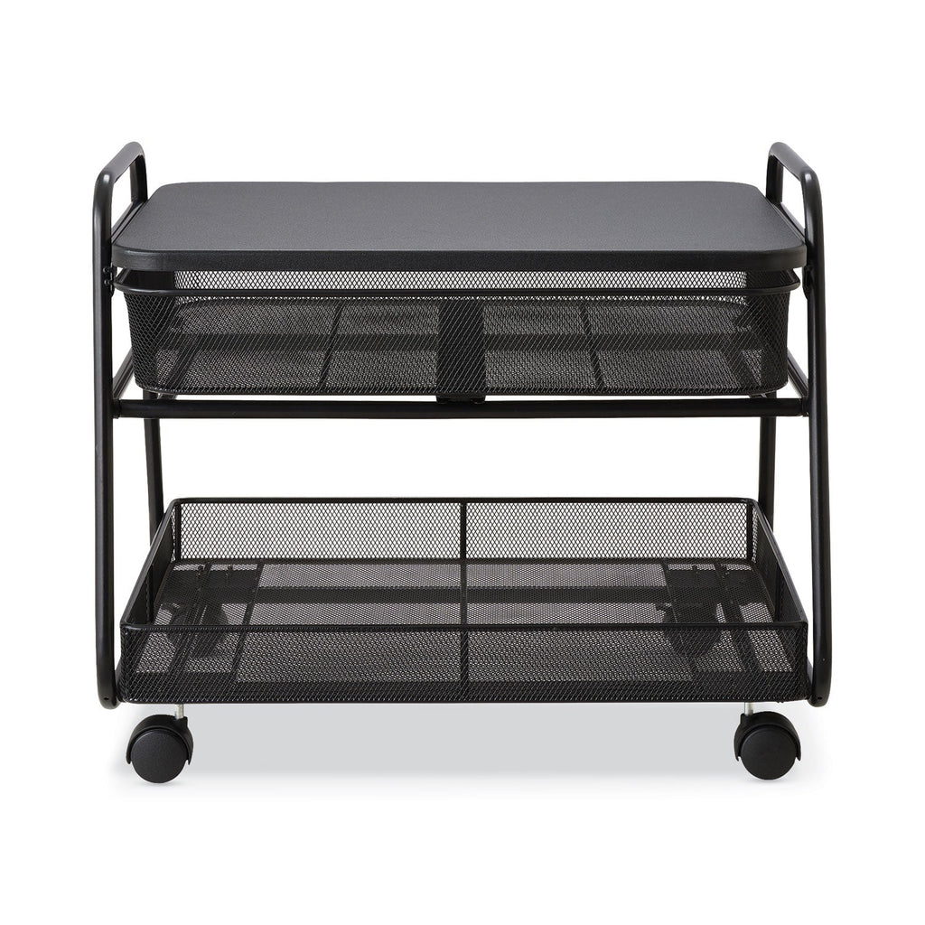 Safco Onyx Under Desk Machine Stand, Metal, 1 Shelf, 1 Drawer, 1 Bin, 100 lb Capacity, 21" x 16" x 17.5", Black