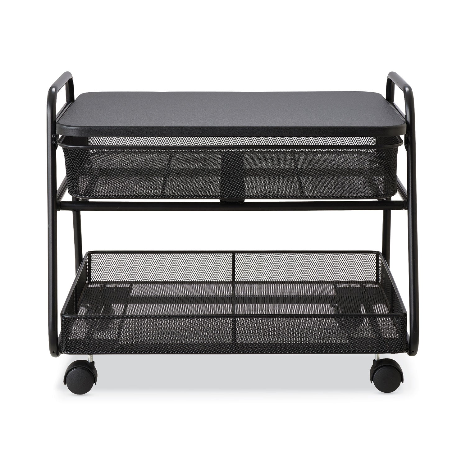 Safco Onyx Under Desk Machine Stand, Metal, 1 Shelf, 1 Drawer, 1 Bin, 100 lb Capacity, 21" x 16" x 17.5", Black