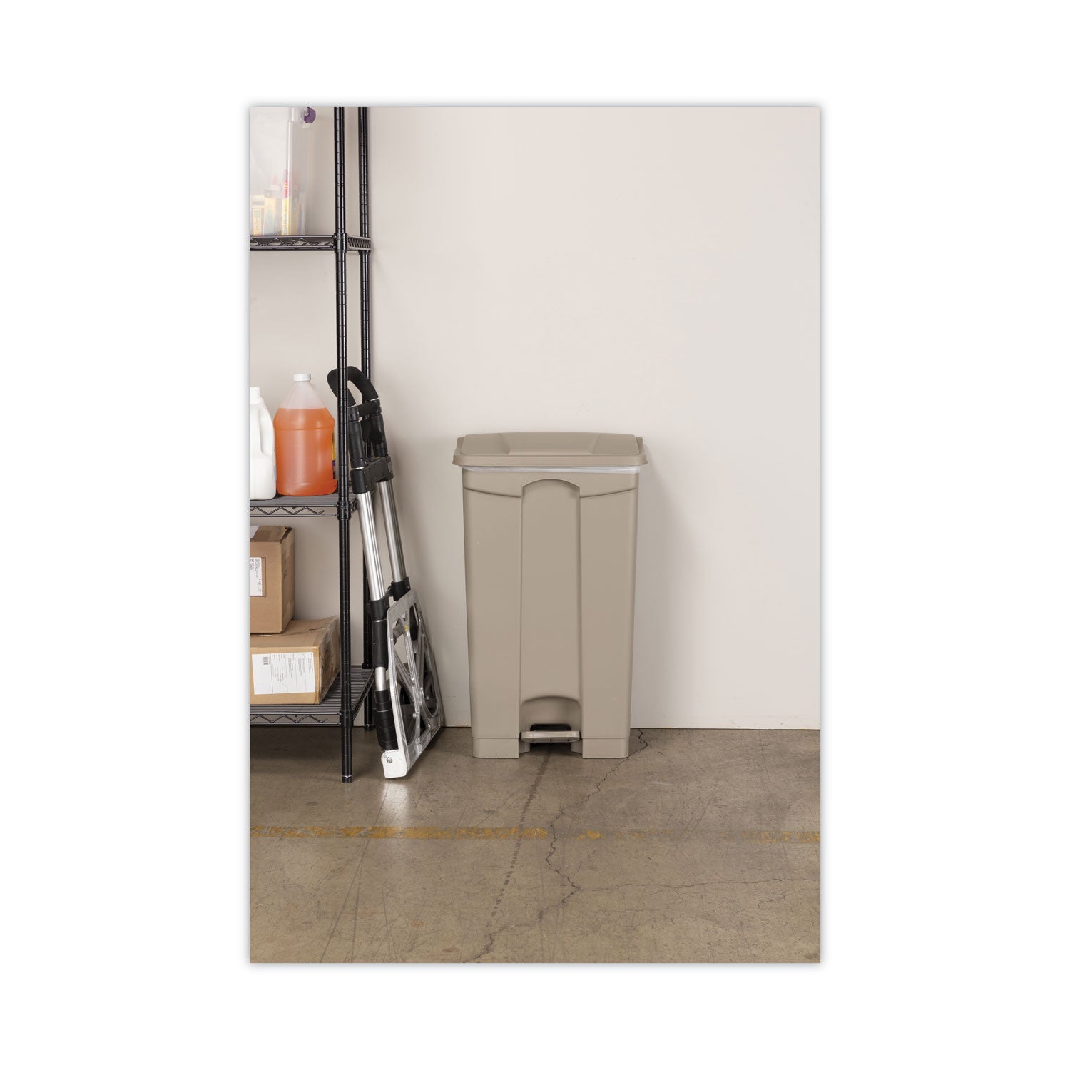 Safco Large Capacity Plastic Step-On Receptacle, 23 gal, Tan