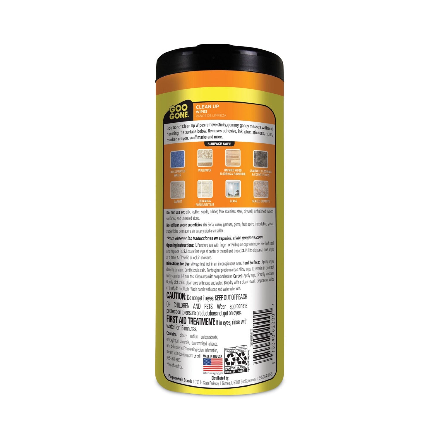Goo Gone Clean Up Wipes, 8 x 7, Citrus Scent, White, 24/Canister, 4 Canister/Carton