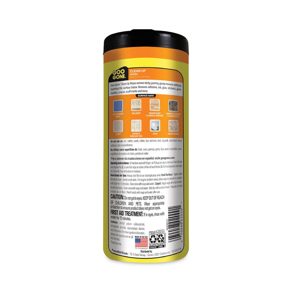 Goo Gone Clean Up Wipes, 8 x 7, Citrus Scent, White, 24/Canister