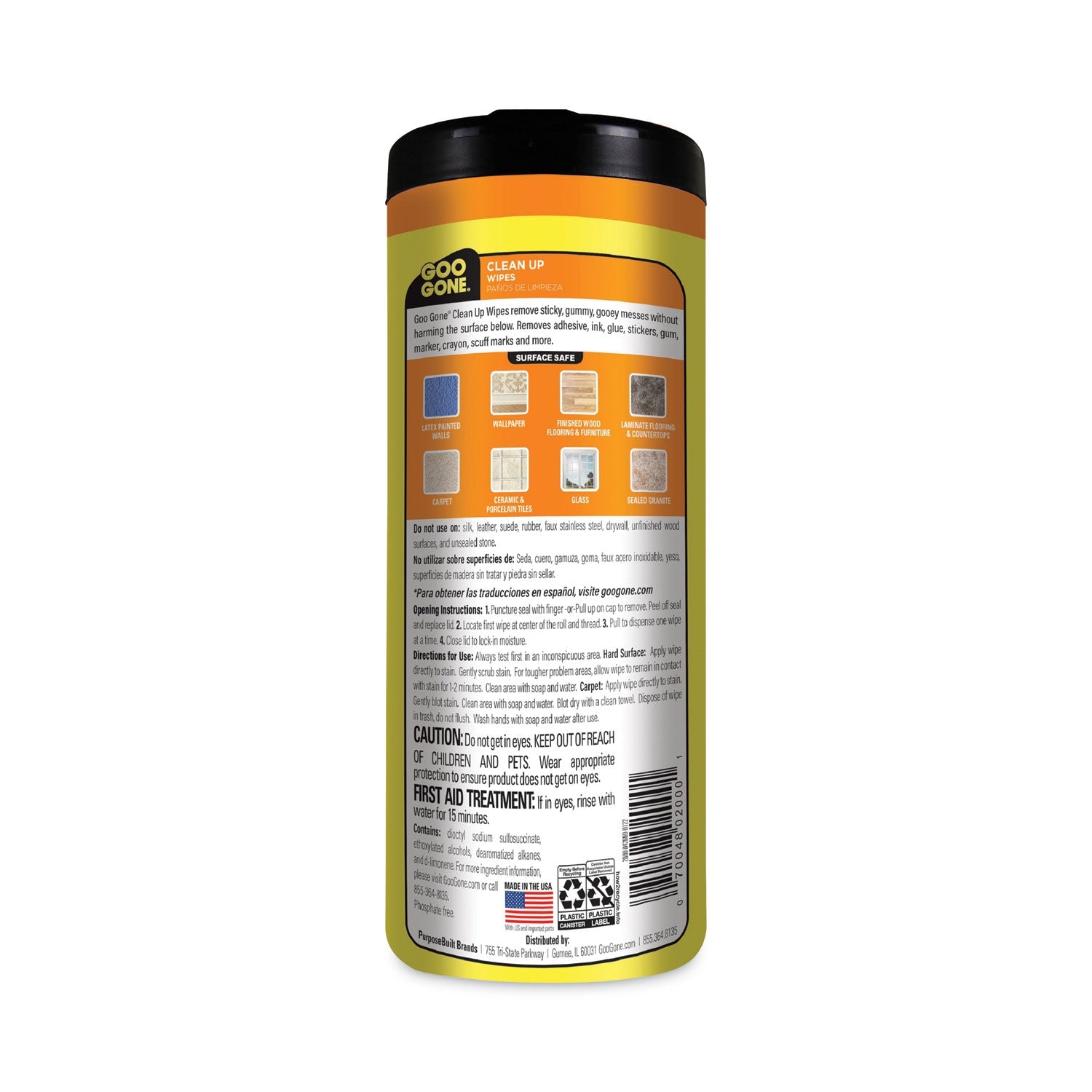 Goo Gone Clean Up Wipes, 8 x 7, Citrus Scent, White, 24/Canister
