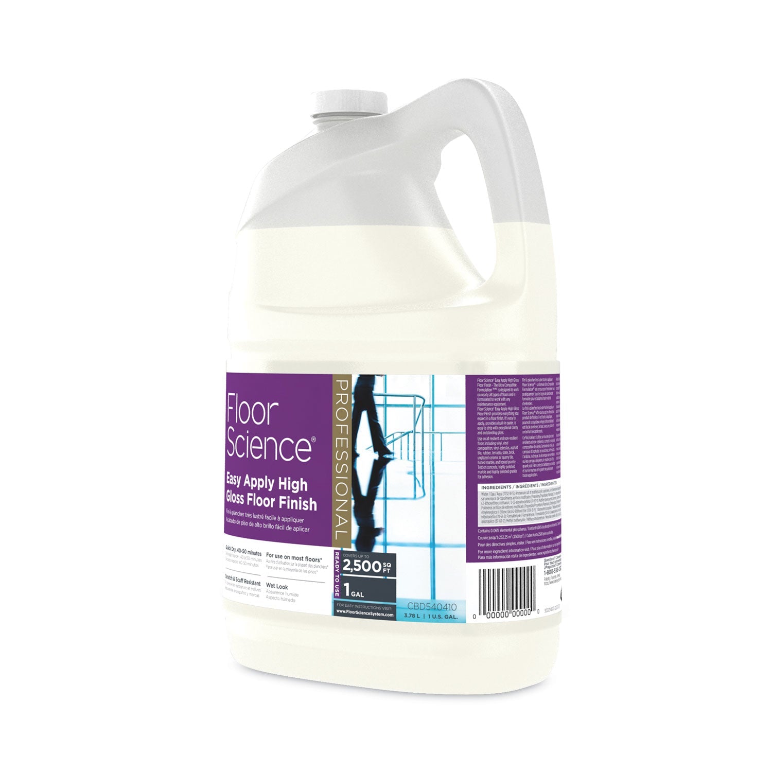 Diversey Floor Science Premium High Gloss Floor Finish, Clear Scent, 1 gal Container,4/CT