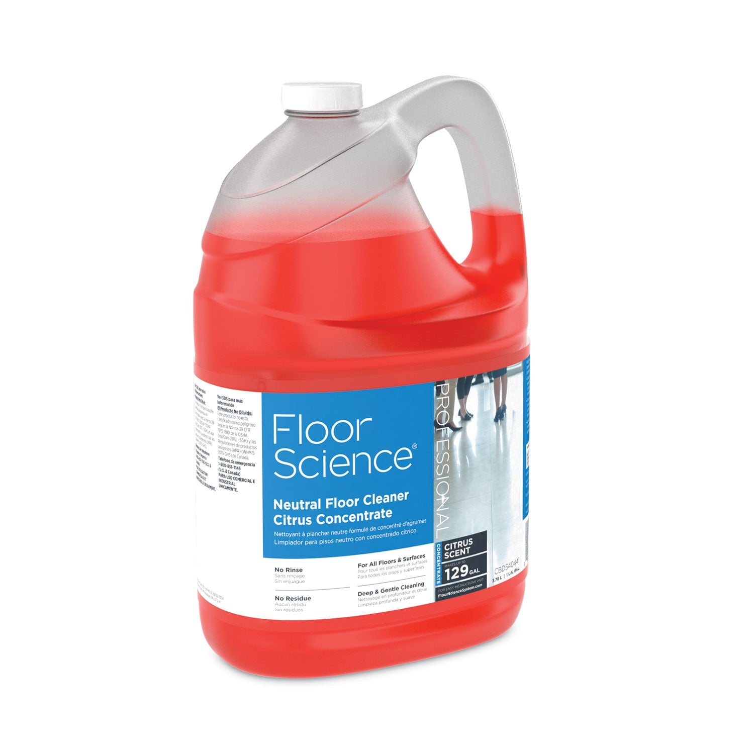 Diversey Floor Science Neutral Floor Cleaner Concentrate, Citrus Scent, 1 gal, 4/Carton