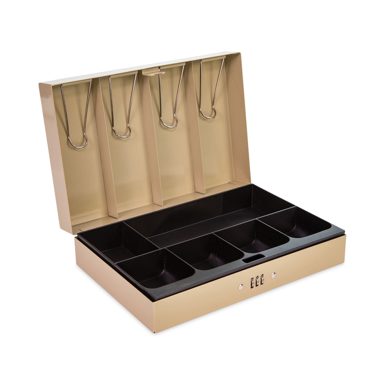 CONTROLTEK Heavy Duty Lay Flat Cash Box, 6 Compartments, 11.6 x 7.9 x 3.7, Sand