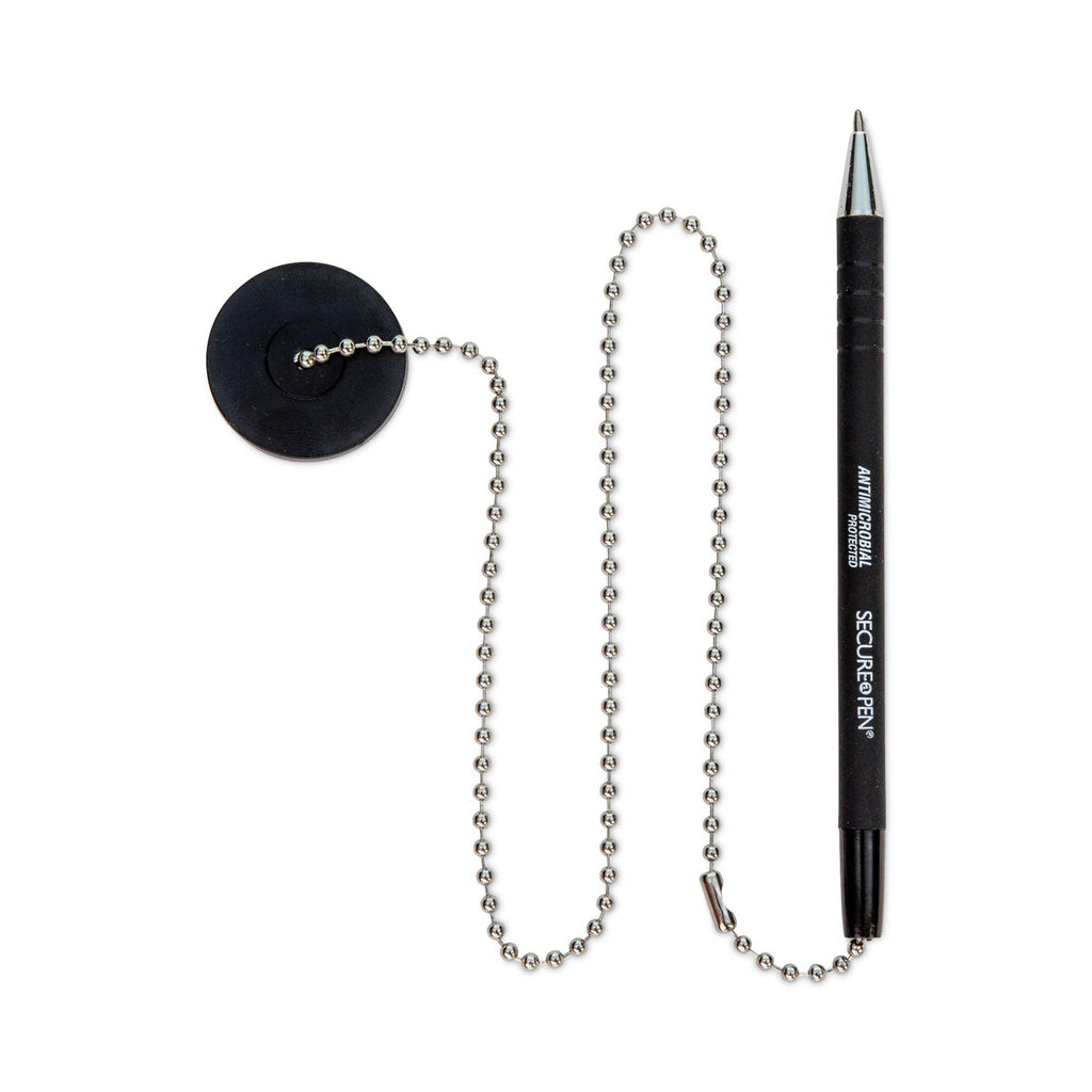 CONTROLTEK Antimicrobial Counter Chain Pen, Medium, 1 mm, Black Ink, Black